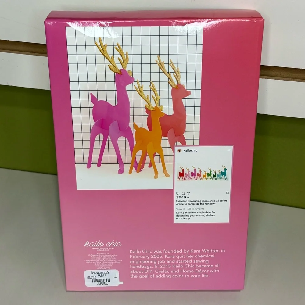 Kailo Chic Acrylic 3D Colorful Deer Decor Set New In Box